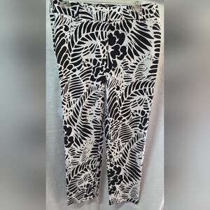 Talbots Black and White Leaf Print Cropped Pants